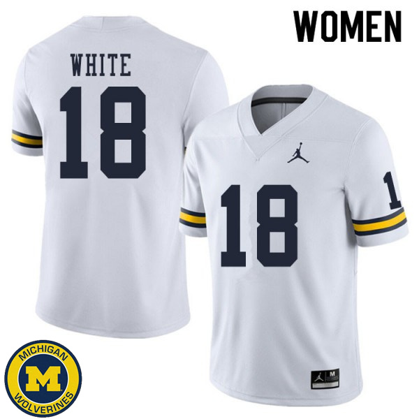 Women's University of Michigan #18 Brendan White White Fashion Jersey